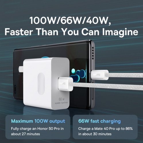 BASEUS 100W USB à type-C / USB-C Série dynamique Câble de chargement rapide de la série, Longueur: 2m (blanc) SB102A1209-07