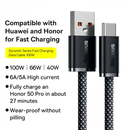 BASEUS 100W USB à type-C / USB-C Série dynamique Câble de charge de charge rapide, longueur: 2m (bleu gris foncé) SB102C1940-07
