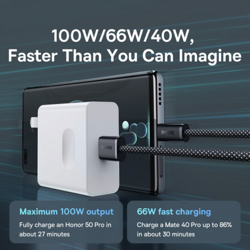 BASEUS 100W USB à type-C / USB-C Série dynamique Câble de charge de charge rapide, longueur: 2m (bleu gris foncé) SB102C1940-07