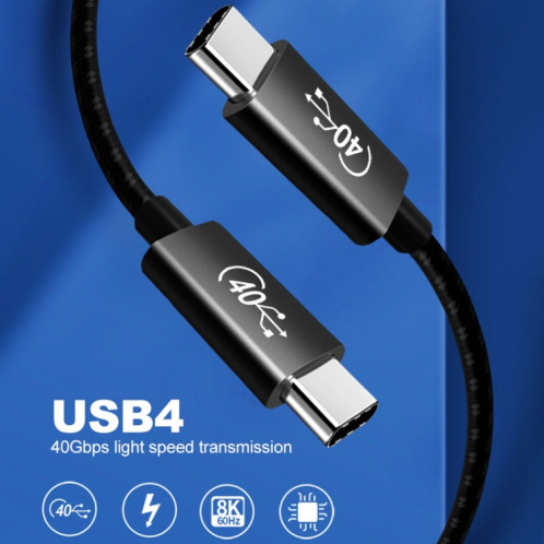 PD 100W USB-C / TYPE-C à USB-C / Type-C Thunderbolt 4 Câble de données complet, Longueur du câble: 1M (maille noir et gris) SH502A824-07
