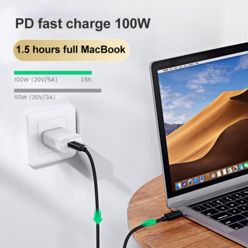 PD 100W USB-C / Type-C à USB-C / Type-C Thunderbolt 4 Câble de données complet de la fonction, Longueur du câble: 2M (maille noir et gris) SH504A1253-07