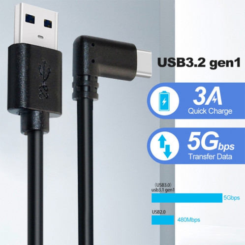Homme USB à USB 3.2 Gen1 Type-C Câble de liaison VR Coude pour Oculus Quête 1/2, Durée du câble: 5m (noir) SH501A1741-07