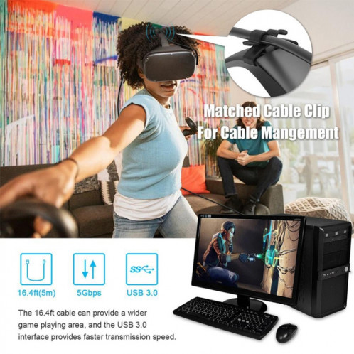 Homme USB à USB 3.2 Gen1 Type-C Câble de liaison VR Coude pour Oculus Quête 1/2, Durée du câble: 5m (noir) SH501A1741-07