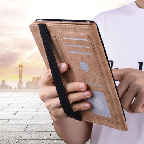 Pour Huawei MediaPad M5 Lite 10.1 Étui en cuir rayé en relief de couleur solide (brun) SH803A1010-07