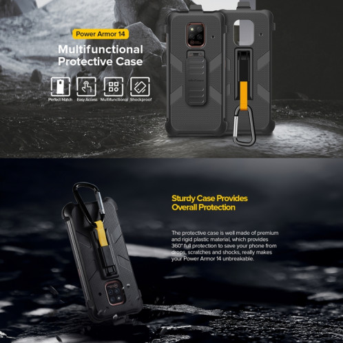 Pour Ulefone Power Armor 14 Pro Ulefone Back Clip Téléphone de téléphone avec mousqueton (noir) SU101A1928-07