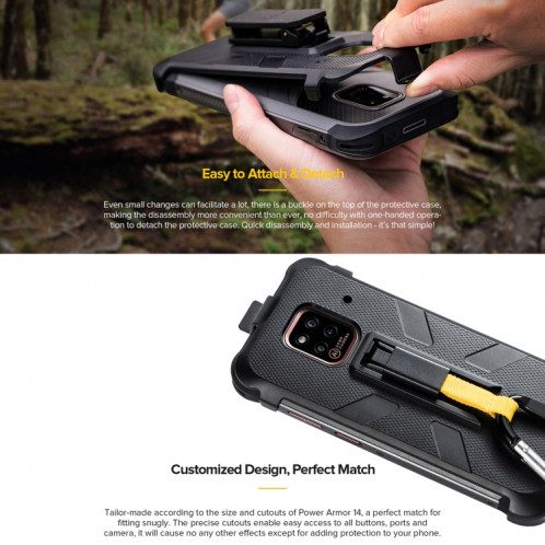 Pour Ulefone Power Armor 14 Pro Ulefone Back Clip Téléphone de téléphone avec mousqueton (noir) SU101A1928-07