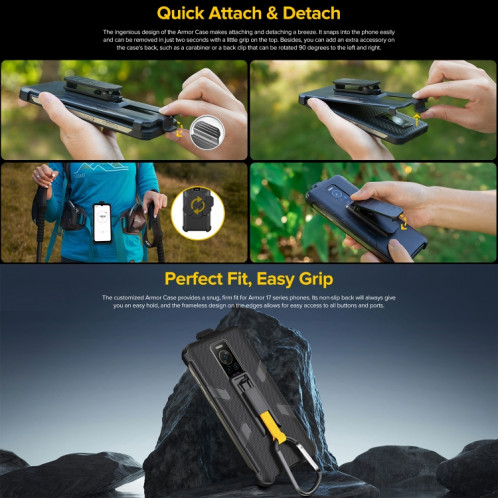 Pour Ulefone Armor 17 Pro Étui de téléphone à clip arrière Ulefone avec mousqueton (noir) SU104B751-06
