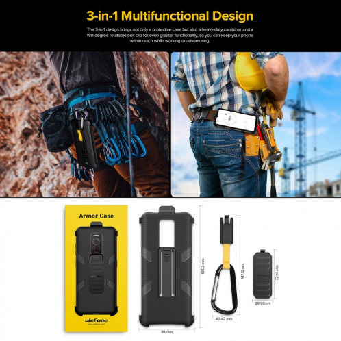 Pour Ulefone Armor 17 Pro Étui de téléphone à clip arrière Ulefone avec mousqueton (noir) SU104B751-06