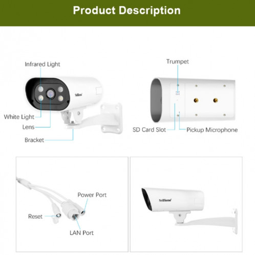 Srihome SH037B 4MP Vision nocturne en pleine couleur IP66 APPACRICATION DE BULLET IMPHERPORHER, Version POE, plug Eu SS13011939-09