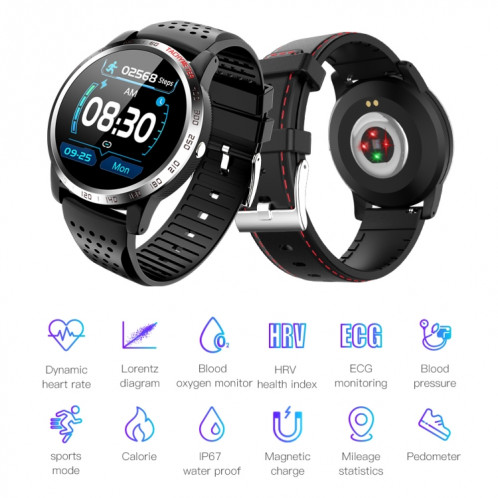 W3 1,3 pouce de montre d'écran de montre en cuir Smart Health Watch, soutien à la fréquence cardiaque dynamique, à l'indice de santé HRV, à la surveillance ECG, à la pression artérielle (marron) SH201B1189-07