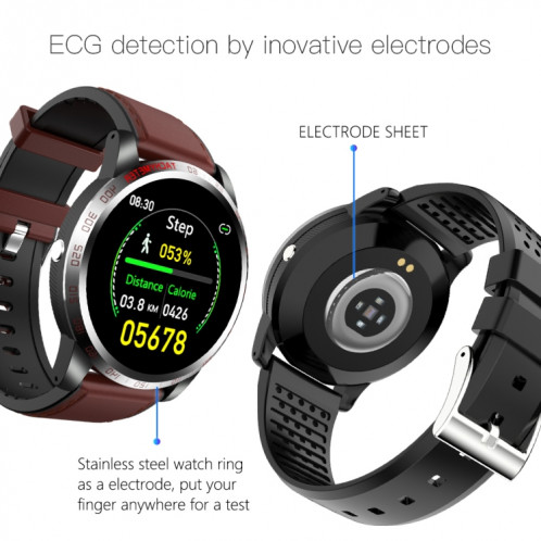 W3 1,3 pouce de montre d'écran de montre en cuir Smart Health Watch, soutien à la fréquence cardiaque dynamique, à l'indice de santé HRV, à la surveillance ECG, à la pression artérielle (café) SH201C1223-07