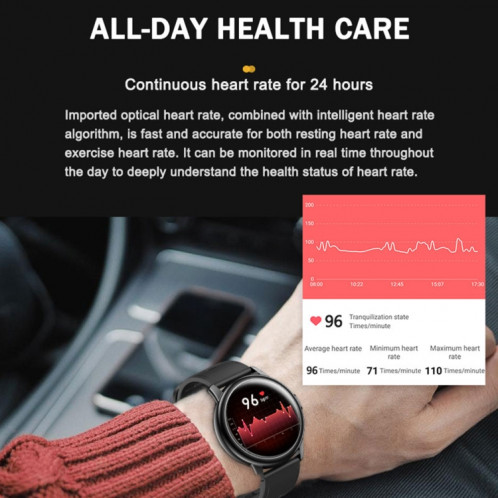 ROGBID GT2 1,3 pouce TFT Écran Smart Watch, soutenir la surveillance de la pression artérielle / surveillance du sommeil (noir) SR801C1424-07