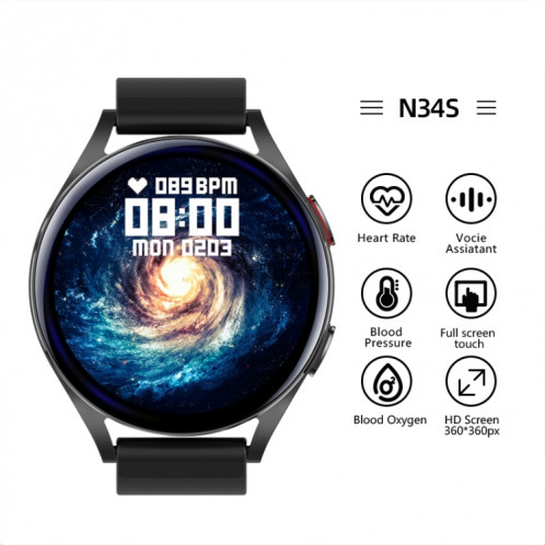 North Edge N34S 1,32 pouce écran Smart Watch Support de surveillance en santé / Assistant vocal (noir) SN601A1369-07
