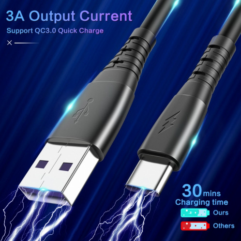 Câble de données de charge de printemps 3A Type-C / USB-C (noir) SH201A707-07