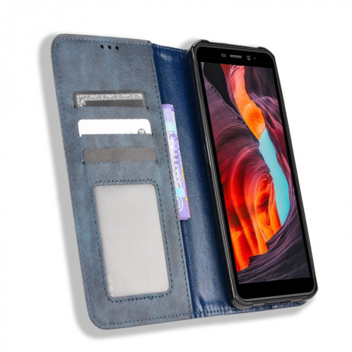 Pour Ulefone Armor X10 / X10 Pro Magretic Buckle Retro Texture Texture Le cuir Case (bleu) SH208C993-07