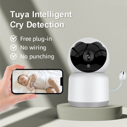 YT51 1920x1080 Caméra sans fil pour bébé à la maison, prise en charge infrarouge Vision nocturne / Détection de pleurs pour bébé, plug (blanc) SH902A946-07