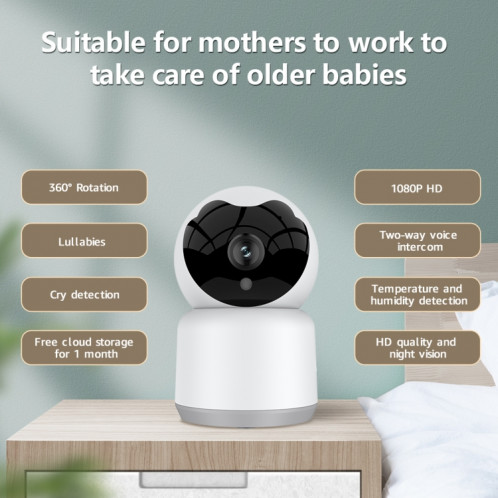 YT51 1920x1080 Caméra sans fil pour bébé à la maison, prise en charge infrarouge Vision nocturne / Détection de pleurs pour bébé, plug (blanc) SH902A946-07