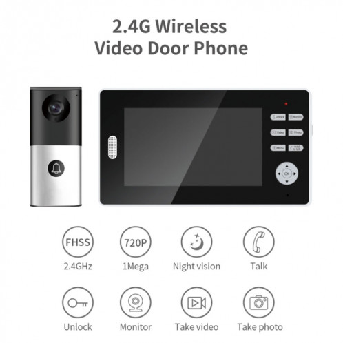 2,4G Sonnette de porte vidéo sans fil 720p Vision nocturne et conversation et moniteur SH0284197-06