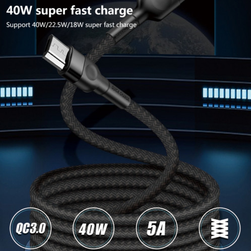 Micro USB 5A Tatouage de beauté Câble de charge USB, longueur du câble: 1m (noir) SH802A172-07
