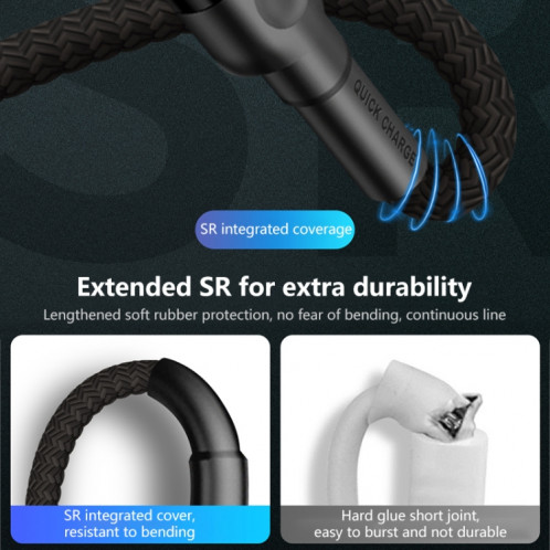 Micro USB 5A Tatouage de beauté Câble de charge USB, longueur du câble: 1m (noir) SH802A172-07