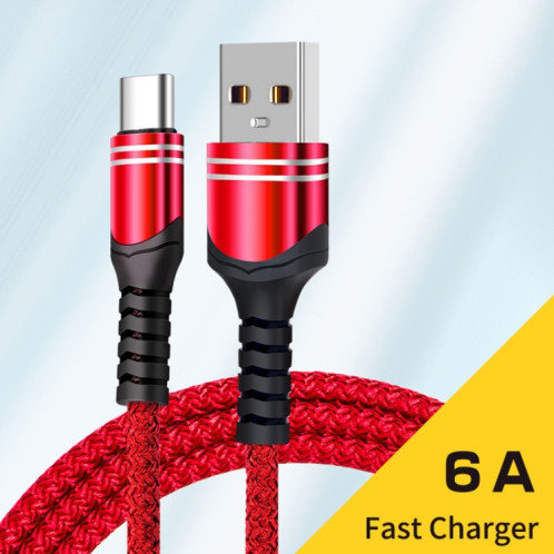 USB-C / TYPE-C Câble de charge USB de style tissé 6A, longueur du câble: 1m (rouge) SH201C358-07