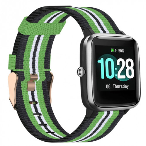 Pour ID205 Band de montre tressée en nylon de 19 mm (noir + vert) SH701G1935-06