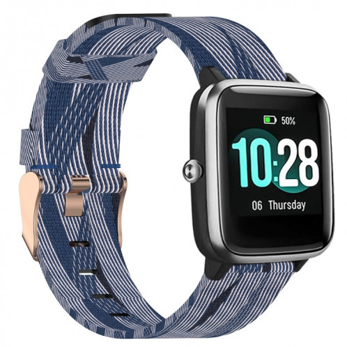 Pour ID205 Band de montre tressée en nylon 19 mm (bleu + blanc) SH701J1259-06