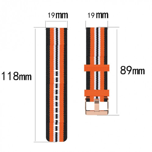 Pour ID205 Band de montre tressée en nylon de 19 mm (noir + pêche rouge) SH701H571-06