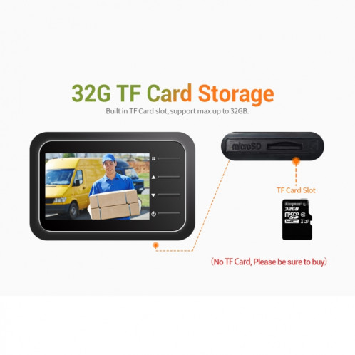 ESCAM C22 Visionneuse de porte numérique à écran numérique de 2,4 pouces, Vision nocturne de support, carte TF, prenez des photos et des vidéos SE1474215-09