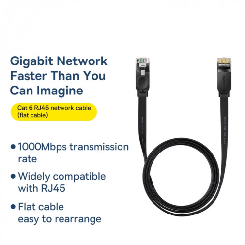 BASEUS HAUTE SPEET SIX TYPES RJ45 Gigabit Câble réseau plat, longueur du câble: 2M SB02021832-09