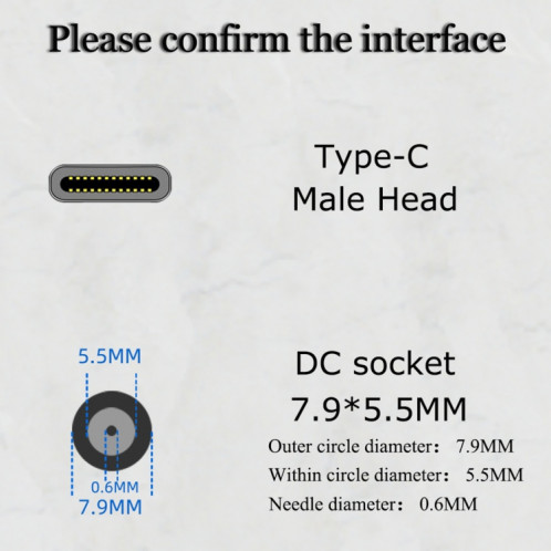 Jorindo 45W DC 7.9 x 5,5 mm Pobite féminine vers USB-C / Type-C Male Plug Power Adapter Converter for Notebook SH2501722-07