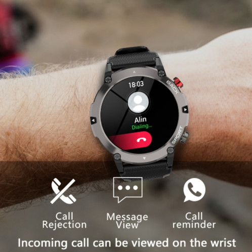 C21 Watch intelligent C21 1,32 pouce HD, support de surveillance de la fréquence cardiaque / Surveillance de l'oxygène sanguin (noir) SH401A705-07