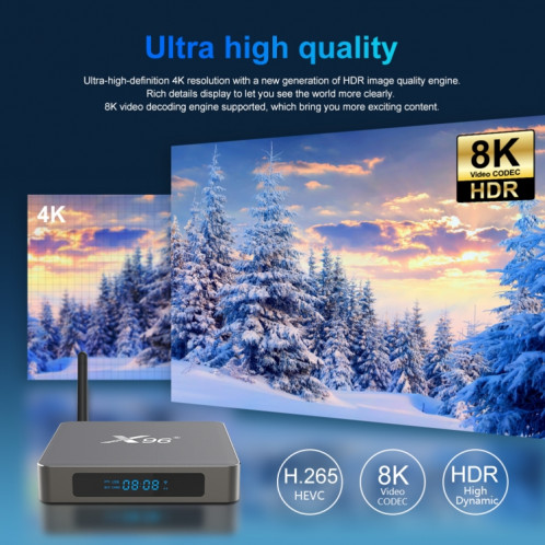 X96 X6 8K Smart TV Box Android 11.0 Player Media, RK3566 Quad Core Arm Cortex A55, RAM: 8 Go, ROM: 128 Go, Type de fiche: plug EU SH5801977-08
