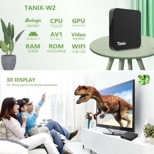 Tanix W2 AMLOGIC S905 Quad Core Smart TV Set Top Box, RAM: 2G + 16G avec double WiFi / BT (Plug EU) SH402B1055-07