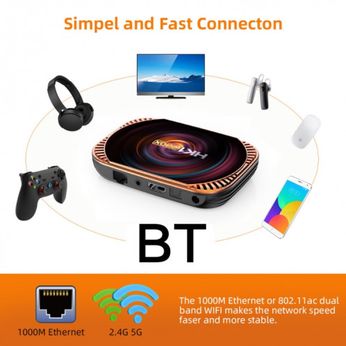 MECOOL HK1RBOX X4 4K TV Box, CPU Android 11 Amlogic S905X4 avec RC 4 Go + 32 Go (plug) SM601D652-07