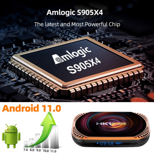 MECOOL HK1RBOX X4 4K TV Box, Android 11 Amlogic S905X4 CPU avec RC 4GB + 64 Go (US PLIG) SM602A190-07