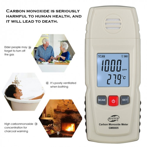 GM8805 Compteur de monoxyde de carbone numérique portable, pile non incluse SH2299602-05