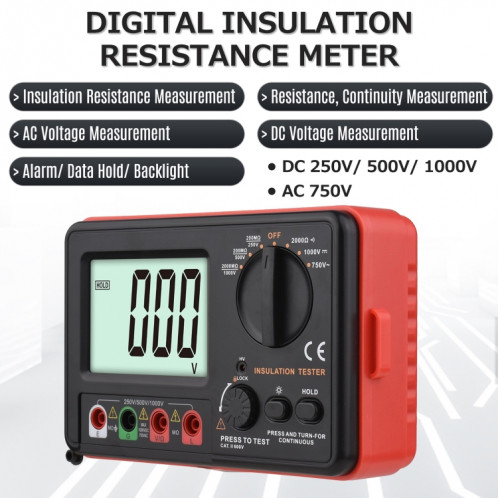 Testeur de résistance à l'isolation Benetech GT5306A, batterie non incluse SB23001320-09