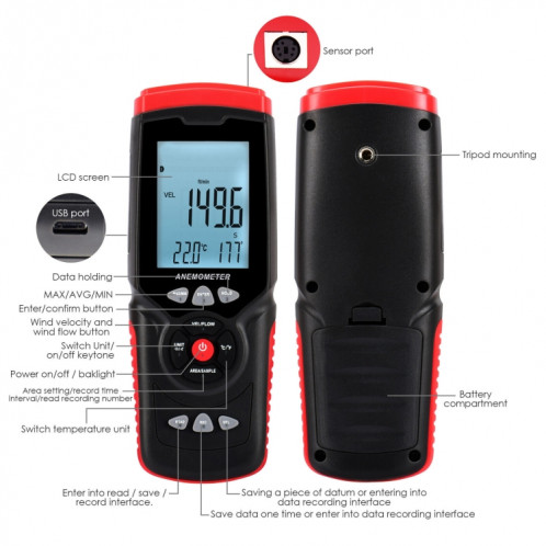 Beetech GT8913 Anemomètre à fil chaud numérique Handheld Digital, batterie non incluse SH23071180-09