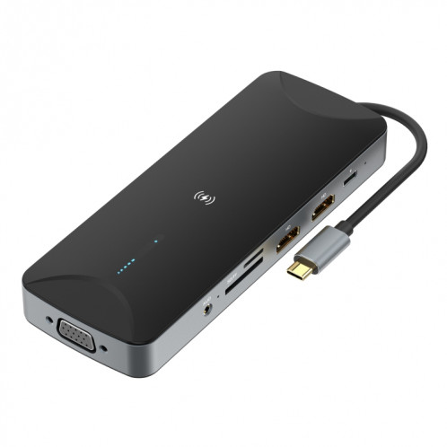 V240 12-en-1 USB-C / Type-C 3,1 Station d'amarrage du hub masculin (noir) SH701A527-06