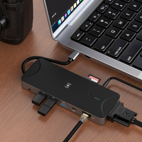 V240 12-en-1 USB-C / Type-C 3,1 Station d'amarrage du hub masculin (noir) SH701A527-06