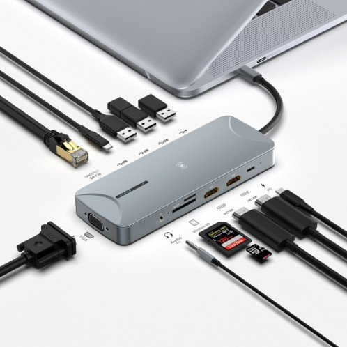 V240 12-en-1 USB-C / Type-C multi-C 3.1 Station d'amarrage du hub masculin (Gery) SH701B391-06