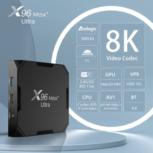 H96 MAX + Ultra 4 Go + 32 Go Amlogic S905X4 8K Smart TV Box Android 11.0 Player multimédia, Plug Type: UK Plug SH2504318-011