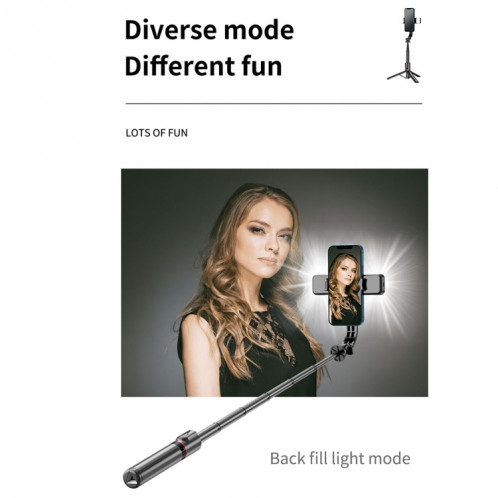 L12D Bluetooth Télécommande Détachable Fill Light Trépied Selfie Stick Support de Téléphone SH26191001-08