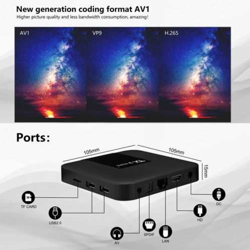 TX3 mini+ Android 11.0 Smart TV Box, Amlogic S905W2 Quad Core, Mémoire : 2 Go + 16 Go, WiFi 2,4 GHz / 5 GHz (prise UE) SH102B1770-07