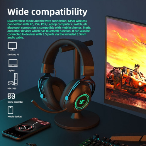 KZ-GP20 Bluetooth/2.4G Dual Mode Gaming RGB Lighting Casque (Noir) SK501A19-07