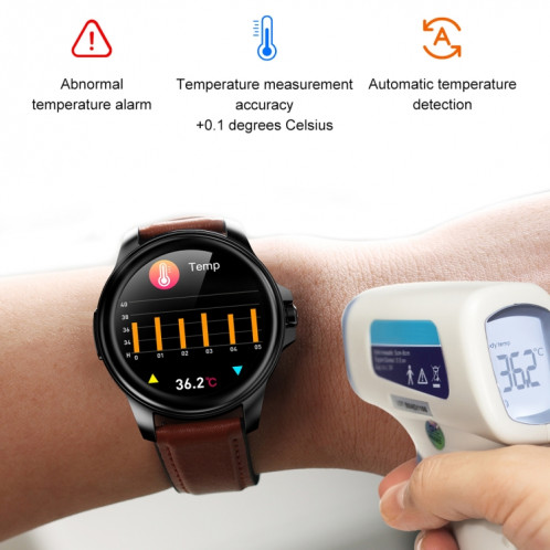 E89 1,32 pouces écran bracelet en cuir montre de santé intelligente prend en charge la fonction ECG, diagnostic médical AI, surveillance de la température corporelle (marron) SH301B1073-07