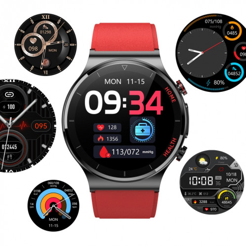 E300 Bracelet de montre en TPU à écran de 1,32 pouces Montre de santé intelligente Prend en charge la surveillance de la température corporelle, la surveillance ECG de la pression artérielle (rouge) SH901B1505-07