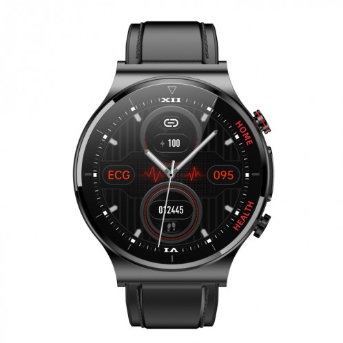 E300 Bracelet de montre en cuir avec écran de 1,32 pouces La montre de santé intelligente prend en charge la surveillance de la température corporelle, la surveillance ECG de la pression artérielle (noir) SH101A1619-07