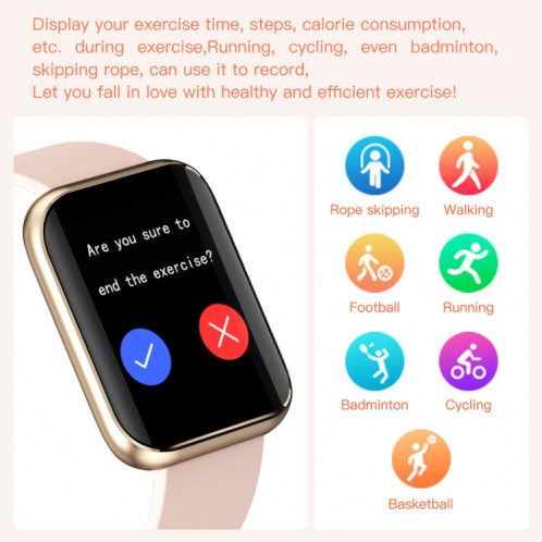 La montre intelligente à écran carré GX08 de 1,69 pouces prend en charge la détection de la fréquence cardiaque, la détection de la pression artérielle, la détection de l'oxygène sanguin (rouge) SH801C1369-07